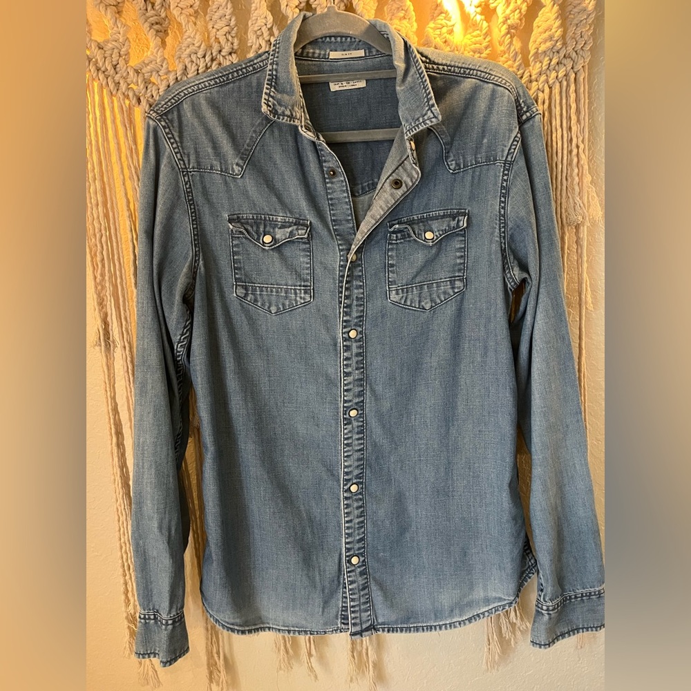 All Saints // Blue denim button-up shirt